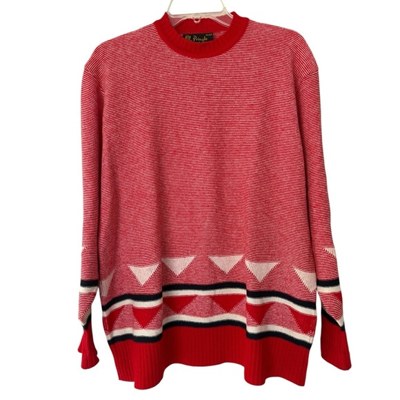 Vtg Mod Striped Geometric Wool Sweater Sz Large Red 70s 80s Pringle of Scotland - Picture 7 of 8
